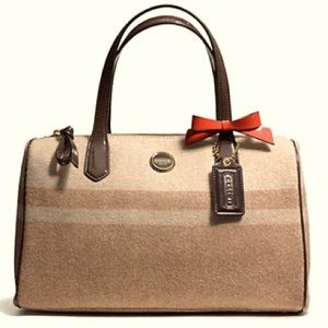 Signature Coach Camel Stripe Wool Satchel F24784